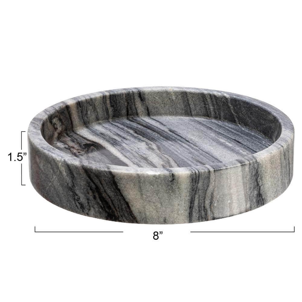 Creative Co-Op Modern Round Marble Tray with Raised Edge, Grey
