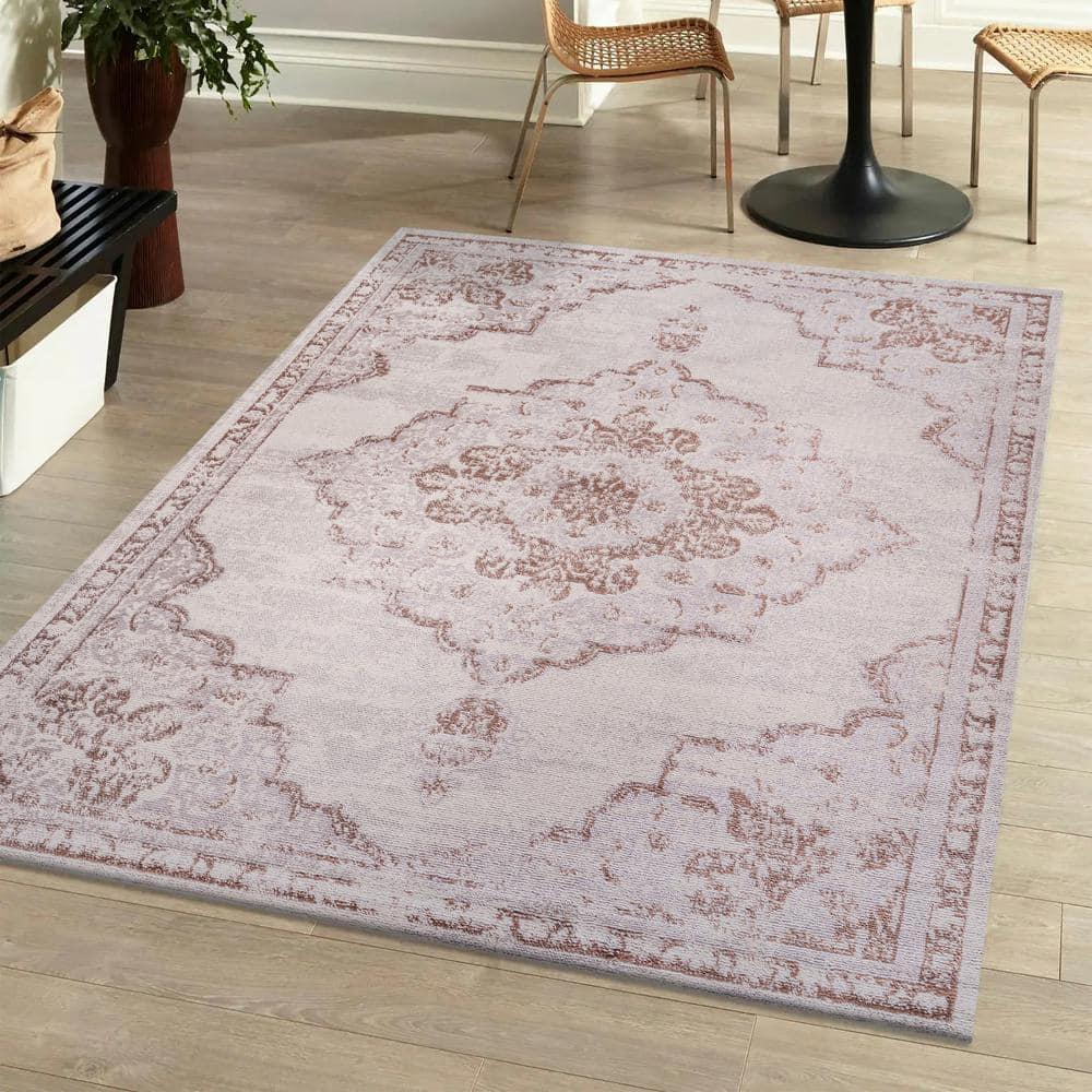 8'x10' Alhambra Ornate Medallion Modern Area Rug, Cream/Red - JONATHAN Y