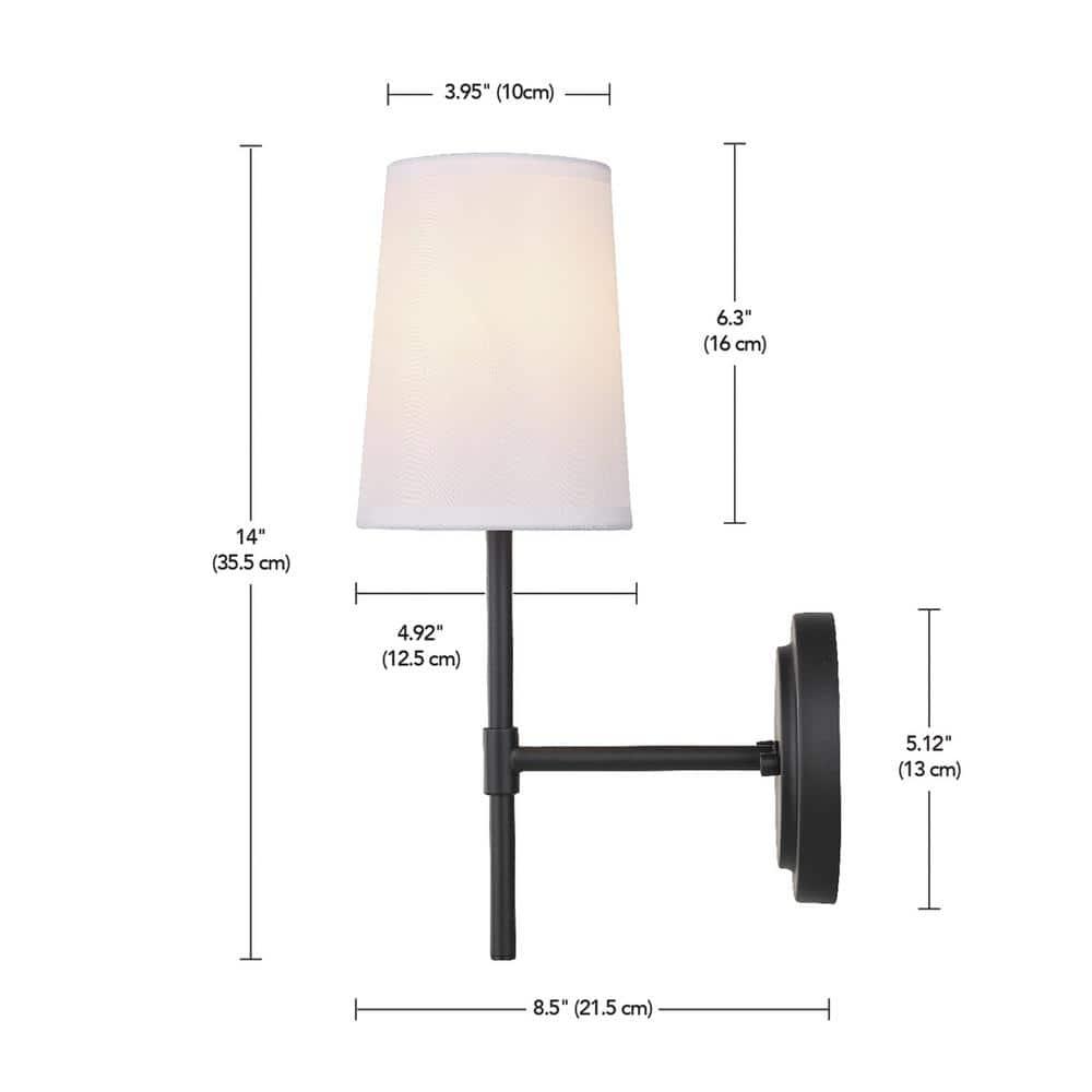 1-Light Clarissa Wall Sconce Matte Black with Fabric Shade White - Globe Electric: ETL Listed, Linen Shade, Metal Body