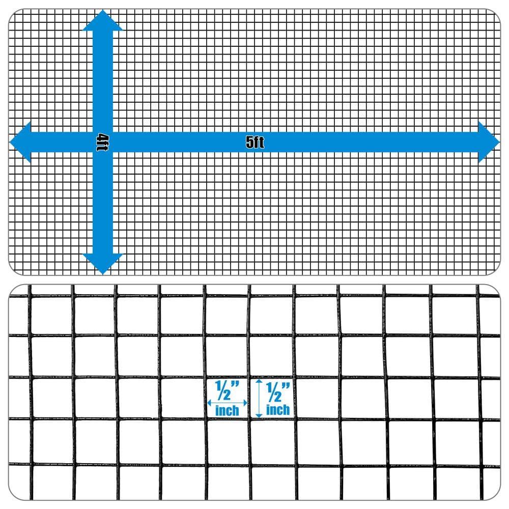 Fencer Wire 19 Gauge Black Vinyl Coated Hardware Cloth, Welded Wire Fence Rolls, Mesh 1/2" X 1/2"