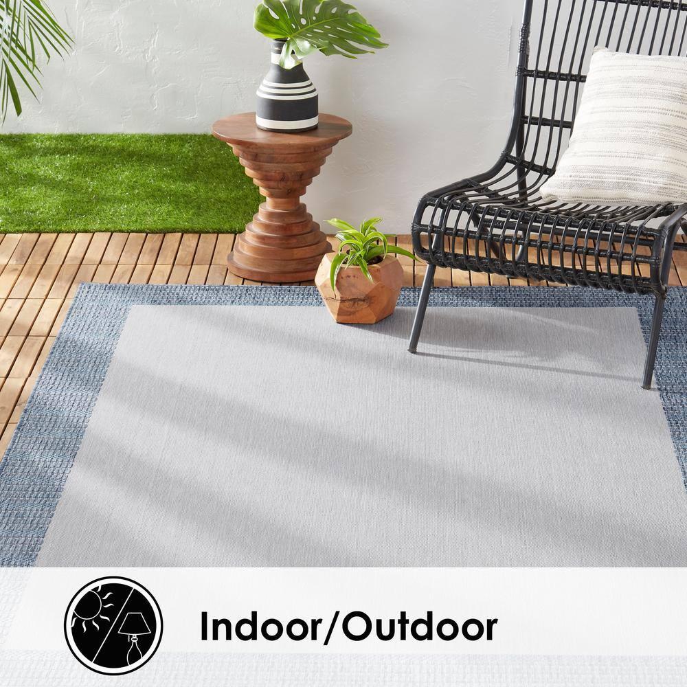 5'2" x 7'2" New York Patio Country Landry Indoor/Outdoor Rug Gray/Blue - Nicole Miller: UV & Weather-Resistant