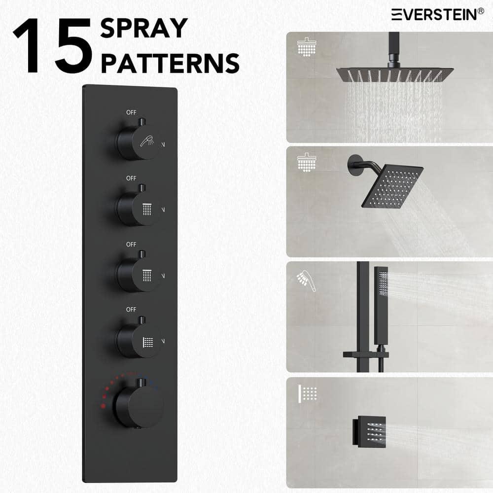 DualJetSpa 15-Spray Patterns 16" & 6" Dual Shower Head, Shower FaucetSystem with Thermostatic Rough-in Valve and Body Jets