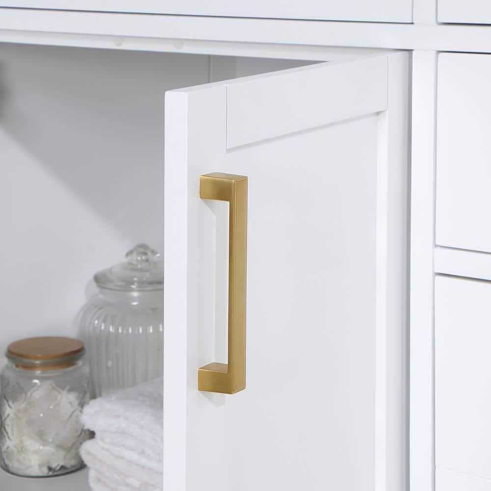 Gavino 48" Wood Vanity in White with Grain White Composite Stone Top and Mirror