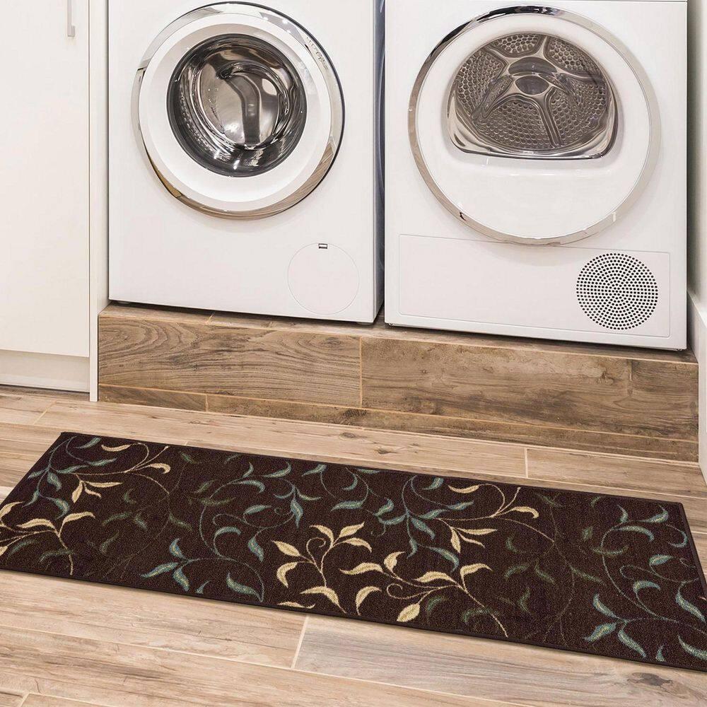 Ottohome Non-Slip Leaves Area Rug For Living Room, Hallway Runner, Entryway Rug, Brown