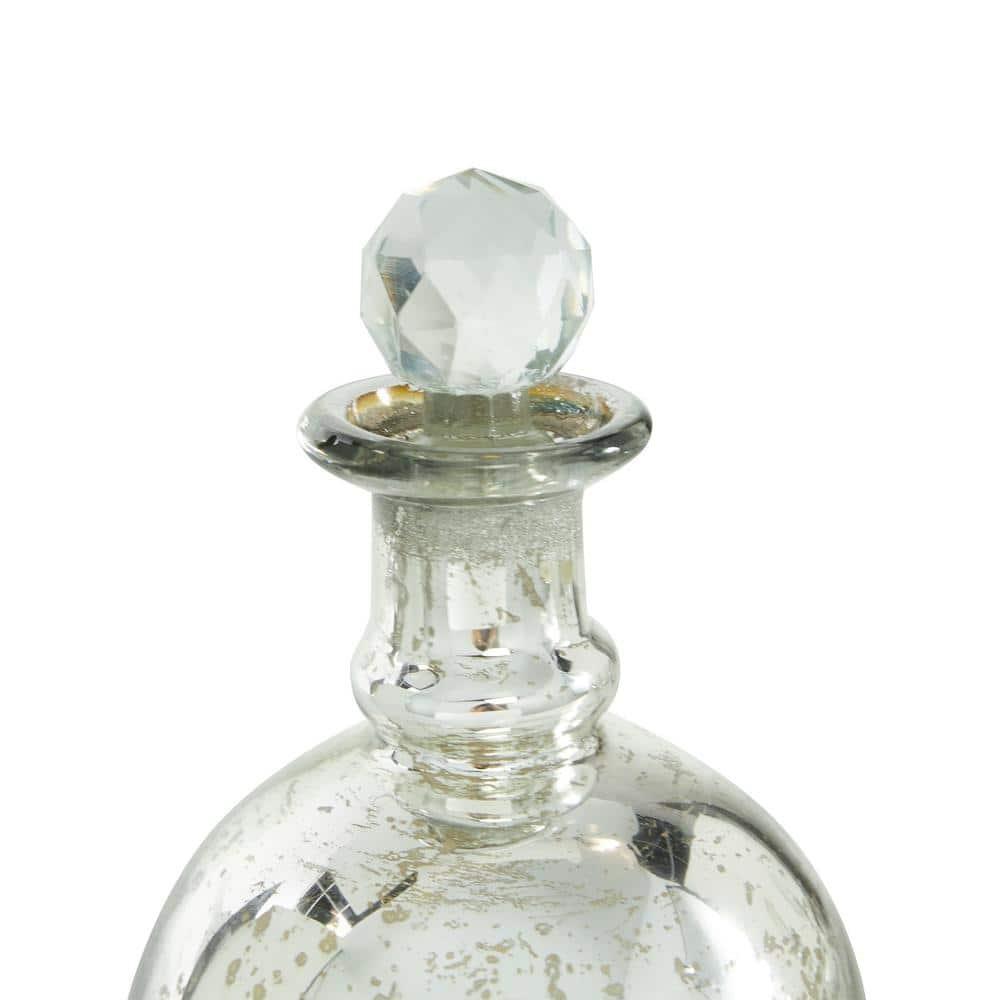 DecMode 8", 9", 7"H Silver Glass Decorative Jars with Crystal Stoppers, 3-Pieces