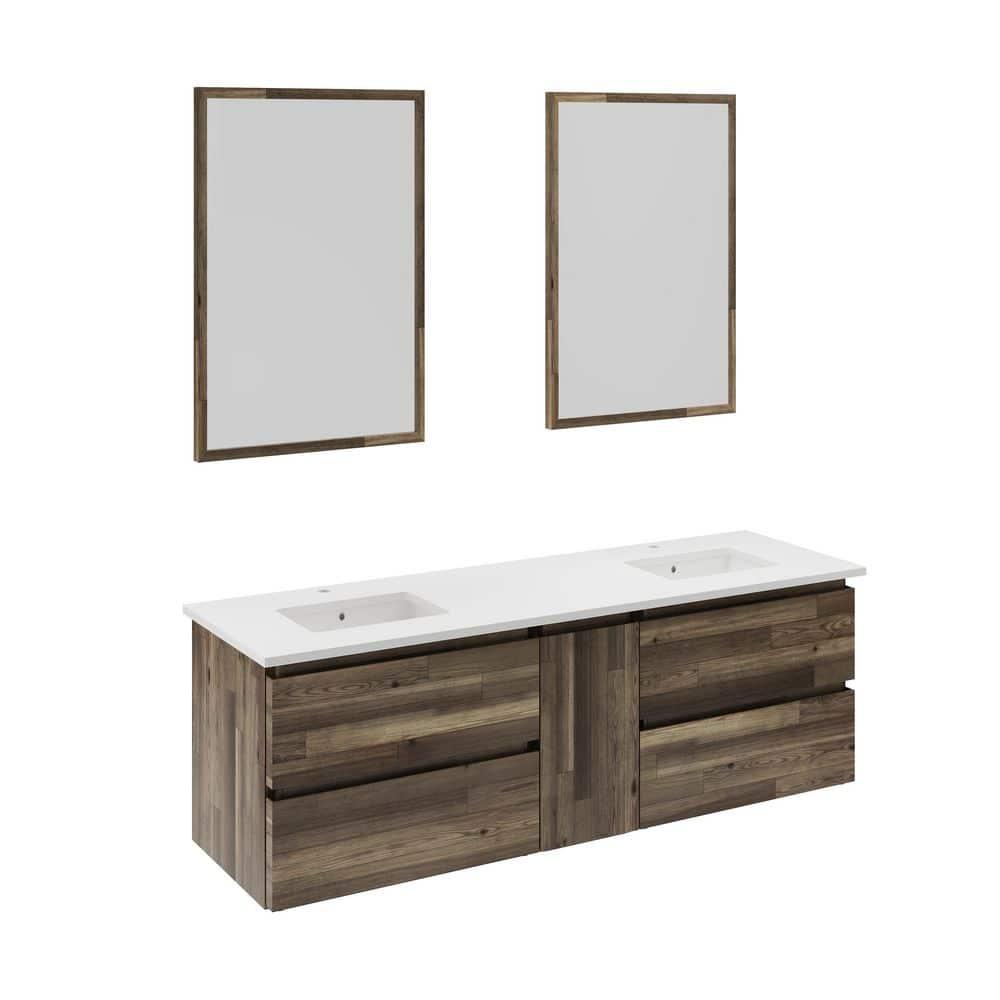 Fresca Formosa 60" Wall Mount Floating Double Sink Modern Bathroom Vanity with Top, Sinks and Mirrors - Faucets Not Included