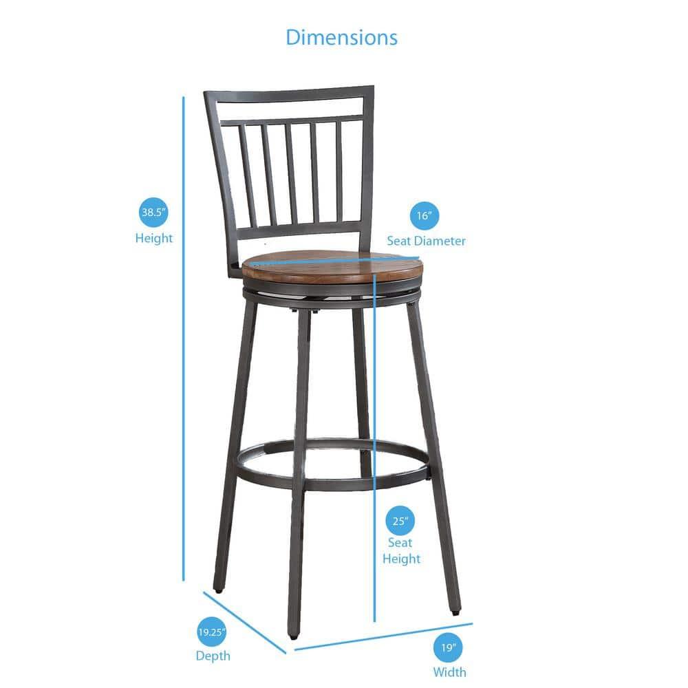 Stockton 25" Metal Swivel Stool - Slate Grey - Golden Oak Seat