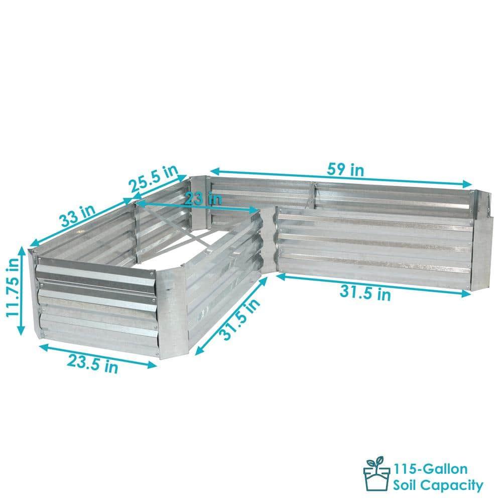 Sunnydaze Outdoor Galvanized Steel L-Shaped Raised Garden Bed for Plants, Vegetables, and Flowers - 59.5" - Silver