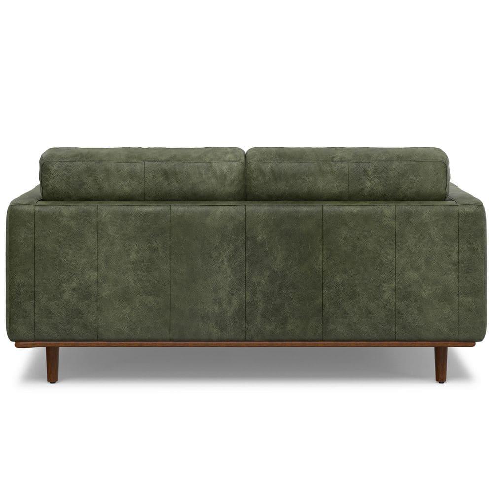 Simpli Home Morrison Genuine Leather Sofa, Mid-Century Modern Couch for Living Room, Handcrafted with Removable Cushions