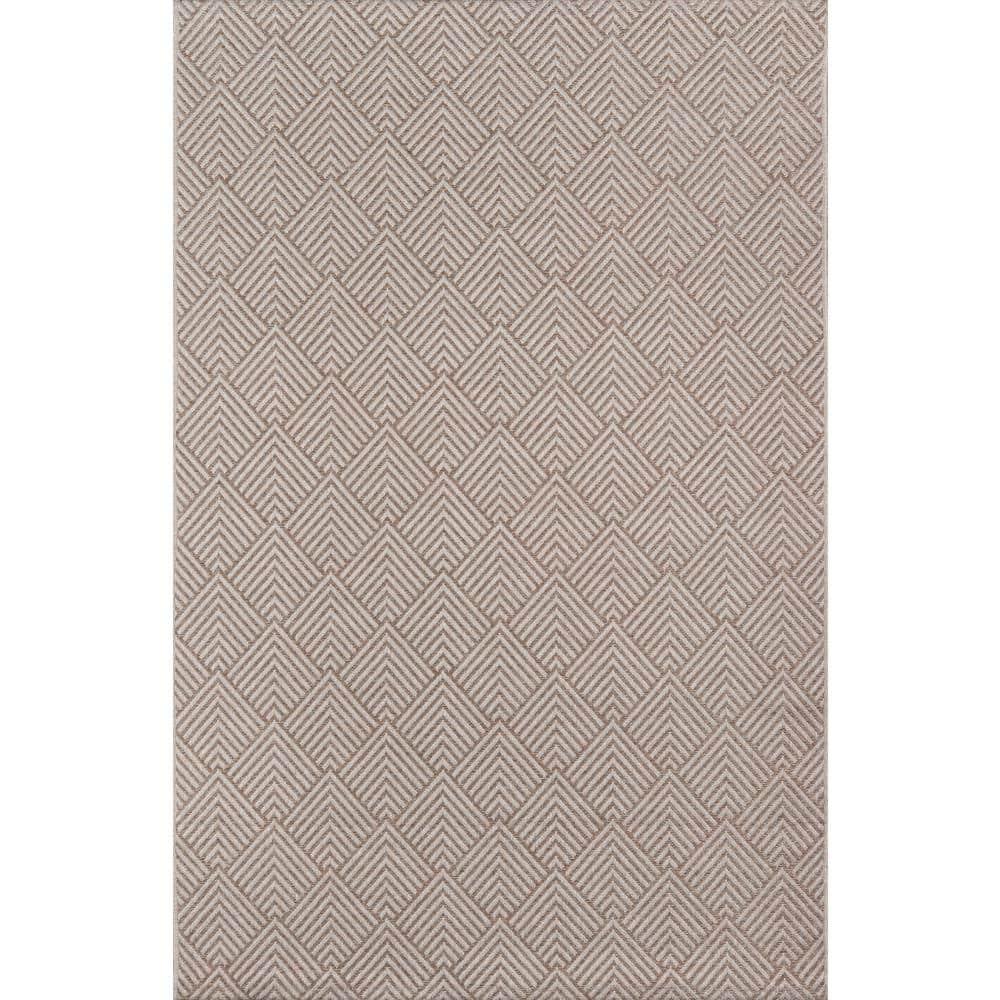 Beige Geometric Flat-Woven Synthetic 9'x13' Area Rug