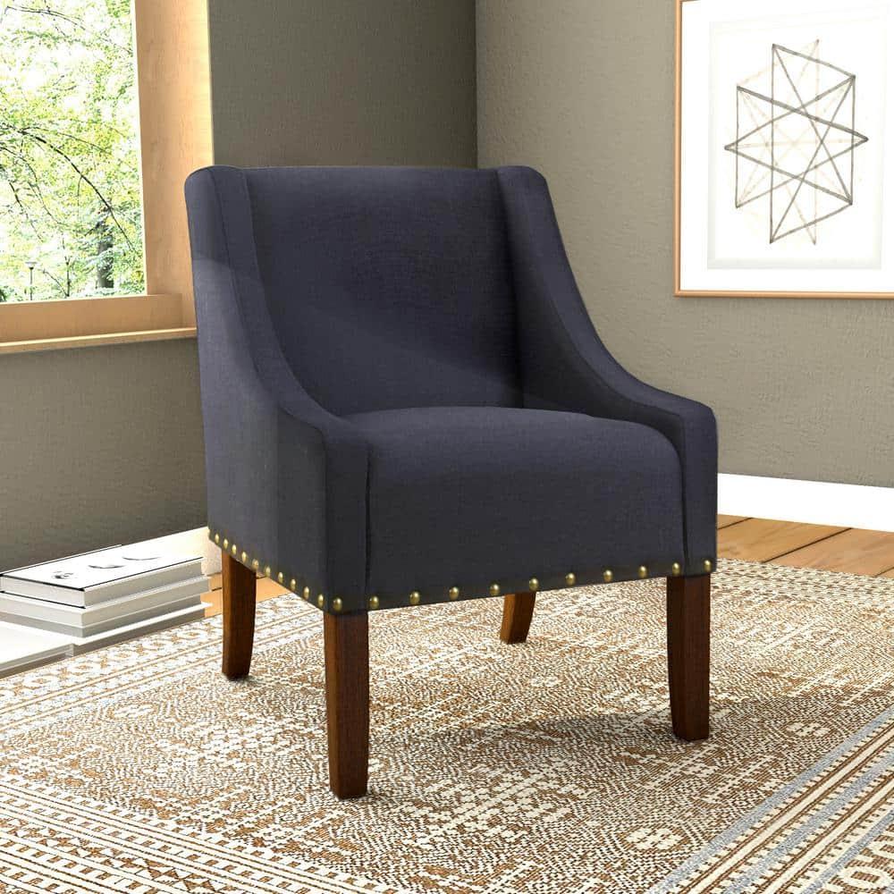 Modern Swoop Accent Chair with Nailhead Trim Navy - HomePop