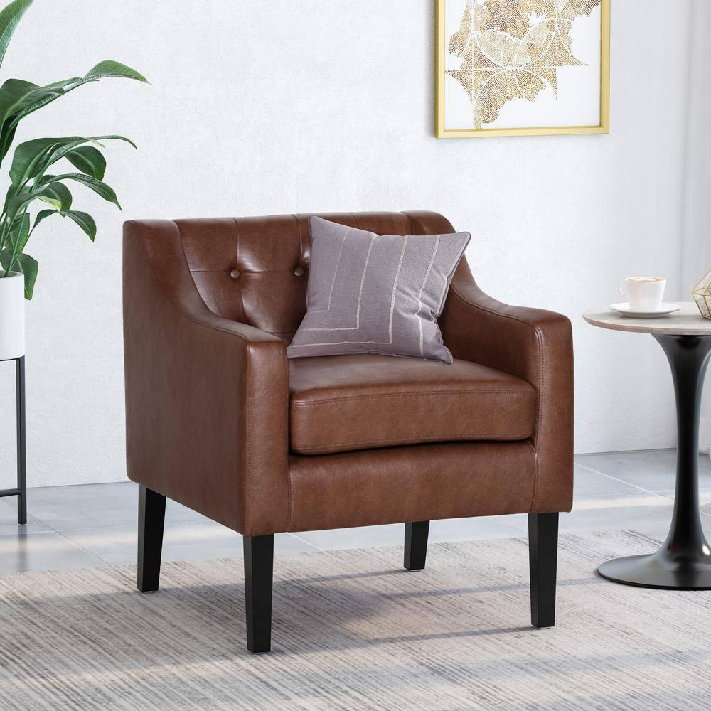 Noble House Annisa Faux Leather Club Chair, Dark Brown and Espresso