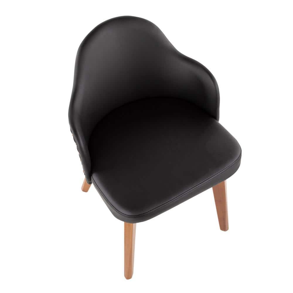 LumiSource Ahoy Dining Chair Walnut/Black/Brass: Mid-Century Modern Faux Leather with Nailhead Trim