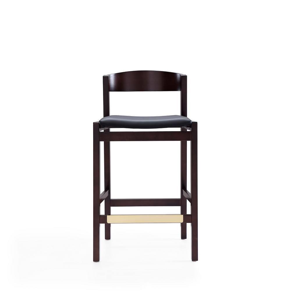 Manhattan Comfort Set of 2 Klismos Upholstered Beech Wood Counter Height Barstools Black: Faux Leather, Semi-Gloss Finish, Footrest