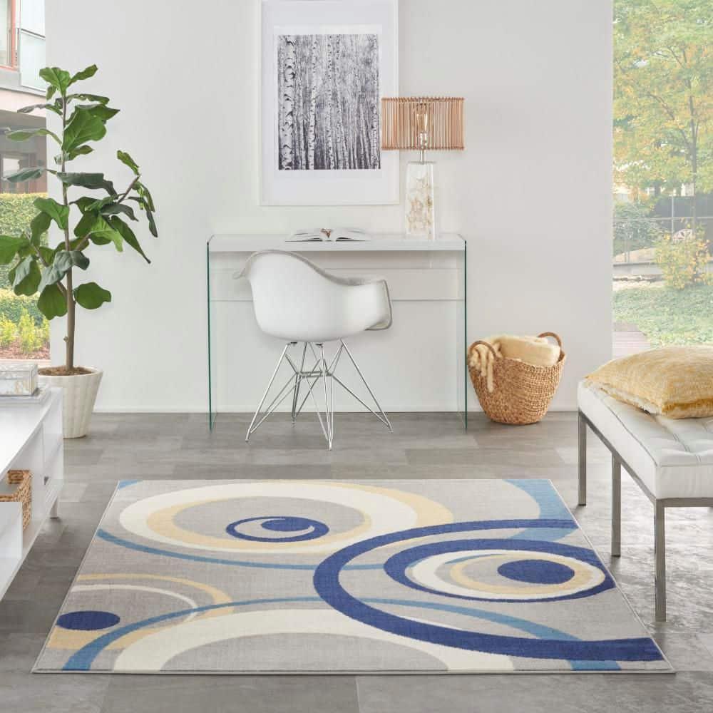 Nourison Grafix 5'3" x 7'3" (5' x 7') Grey Area Rug Retro Contemporary Geometric by Nourison