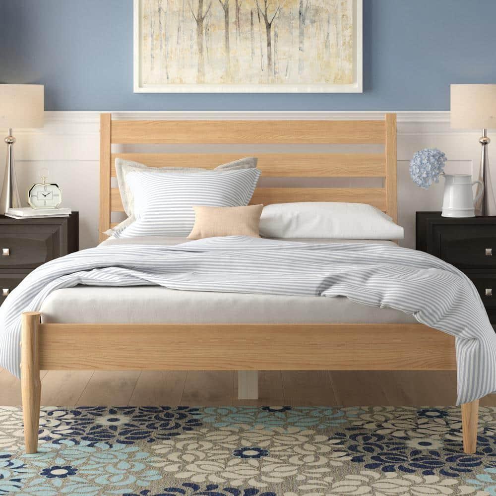Camaflexi Mid-Century Solid Wood Queen Platform Bed in Scandinavian Oak 100% Solid Wood