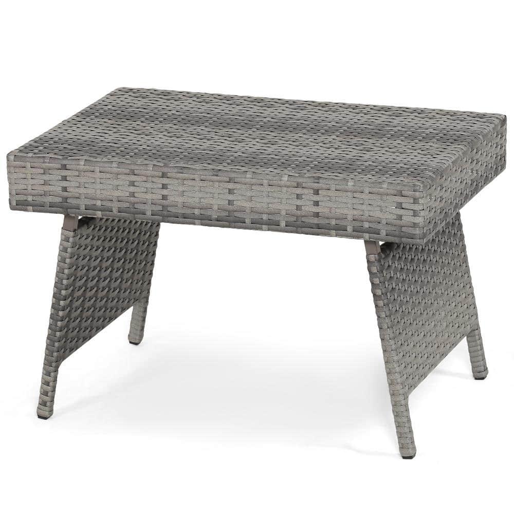 Topcobe Folding PE Rattan Side Coffee Table Patio Garden Furniture, Outdoor Deck Furniture, Gray
