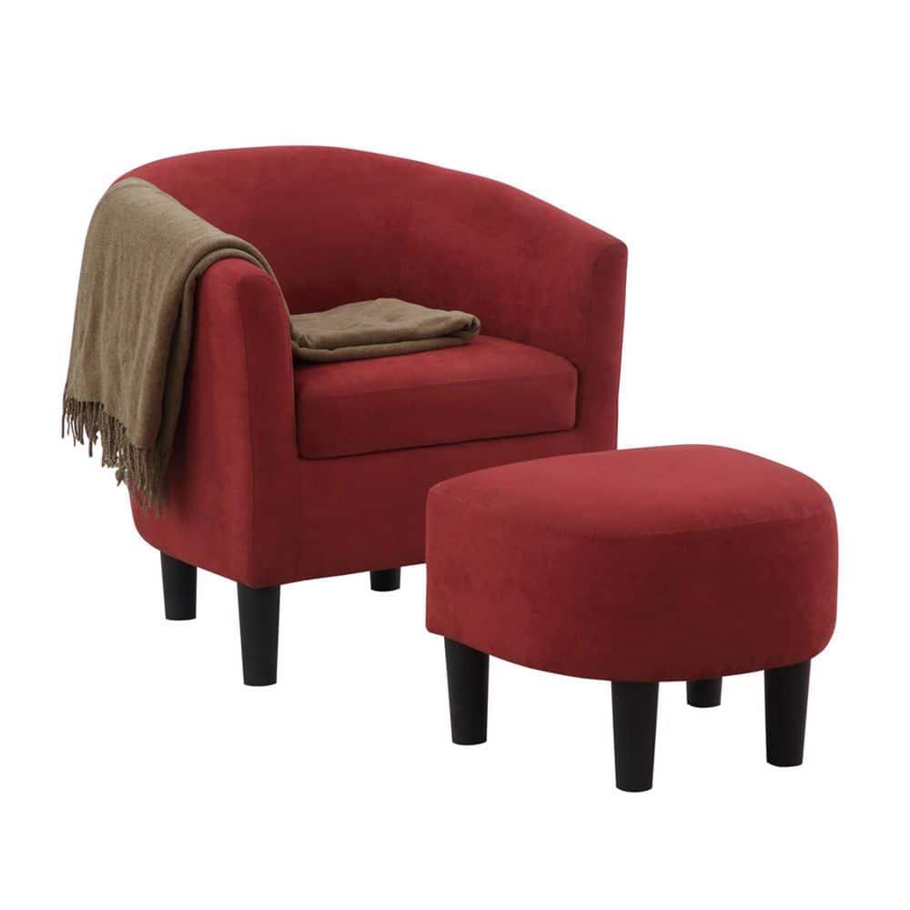 Convenience Concepts Take a Seat Churchill Accent Chair with Ottoman, Red Microfiber