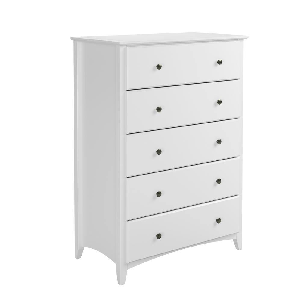 Camaflexi Shaker Style Solid Wood 5-Drawer Bedroom Chest in White