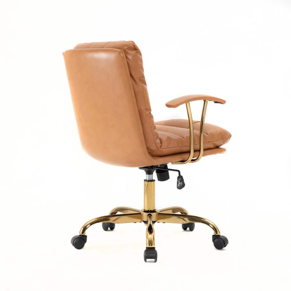LeisureMod Regina Modern Padded Leather Adjustable Executive Office Chair with Tilt & 360-Degree Swivel – Brown – Ergonomic High-Back Desk Chair for Home and Office Comfort
