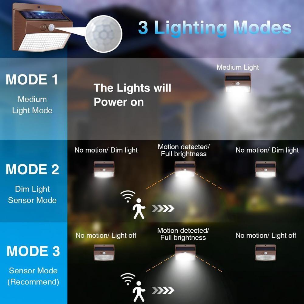 Peasur 6 Packs Solar Outdoor Lights Motion Sensor Solar Security Lights Waterproof with 3 Lighting Modes Solar Powered Wall Lights Outside for Garden Fence Yard Deck, Brown