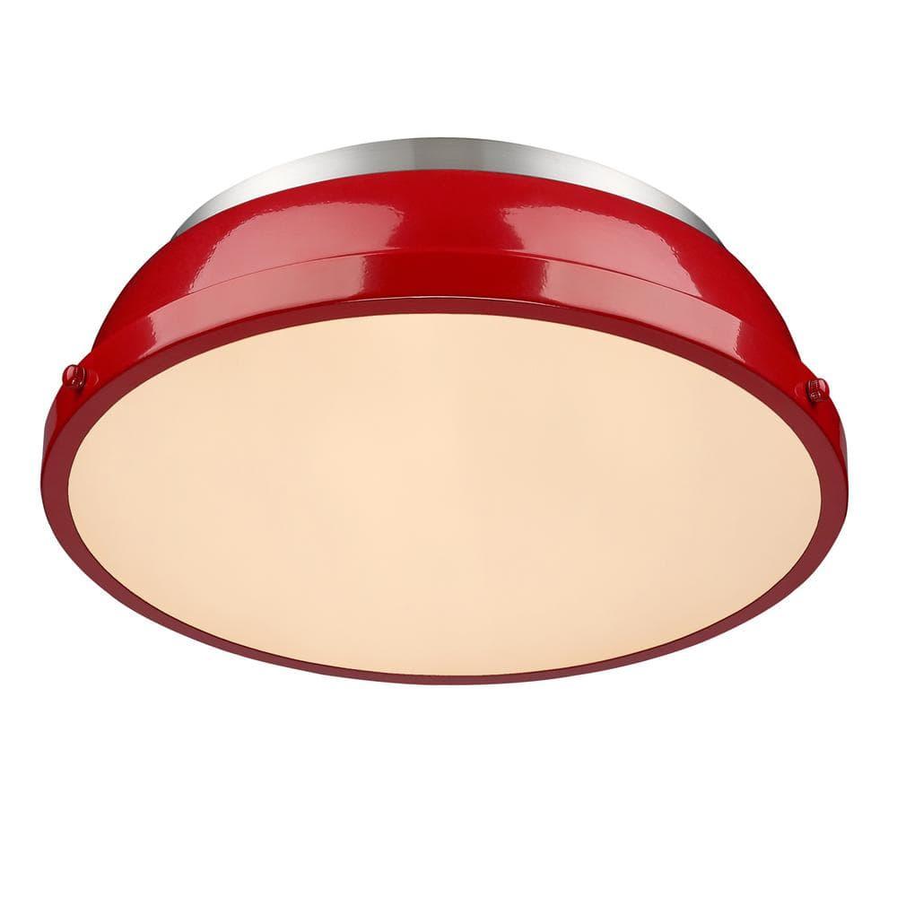 Golden Lighting Duncan 2-Light Flush Mount in Pewter with Red