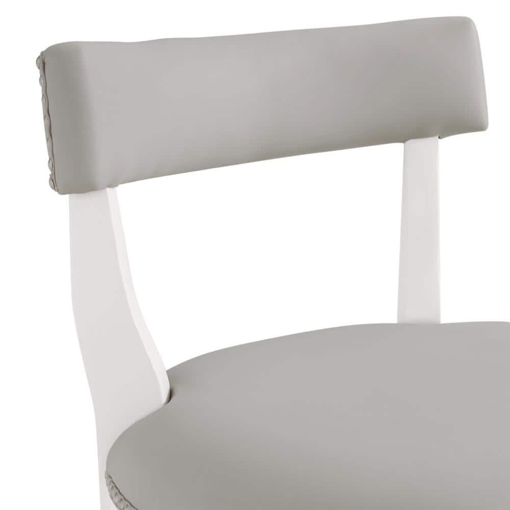 Hanover Swivel Counter Height Bar Stool, 26-Inch Seat Height, White and Gray, Solid Rubberwood Frame with Faux Leather Upholstery, Nailhead Trim, Memory Return Swivel Mechanism
