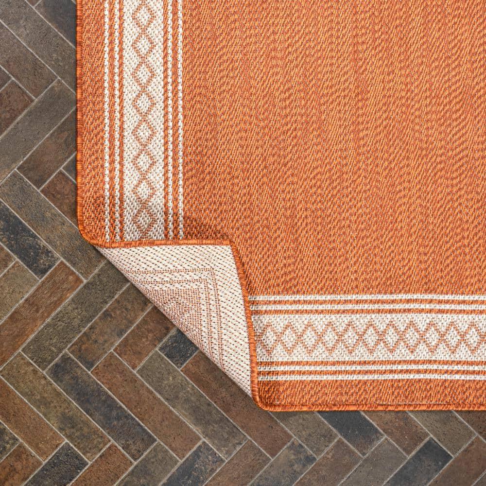 5' x 8' Lucia Classic Diamond Border Indoor/Outdoor Area Rug, Orange/Cream - JONATHAN Y