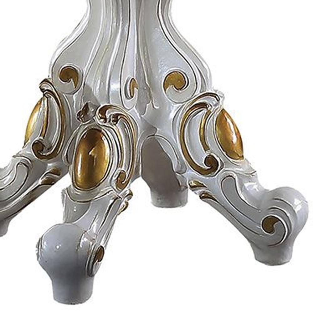 48" Picardy Accent Table Antique Pearl & Cherry Oak - Acme Furniture: Carved Details, Round Shape