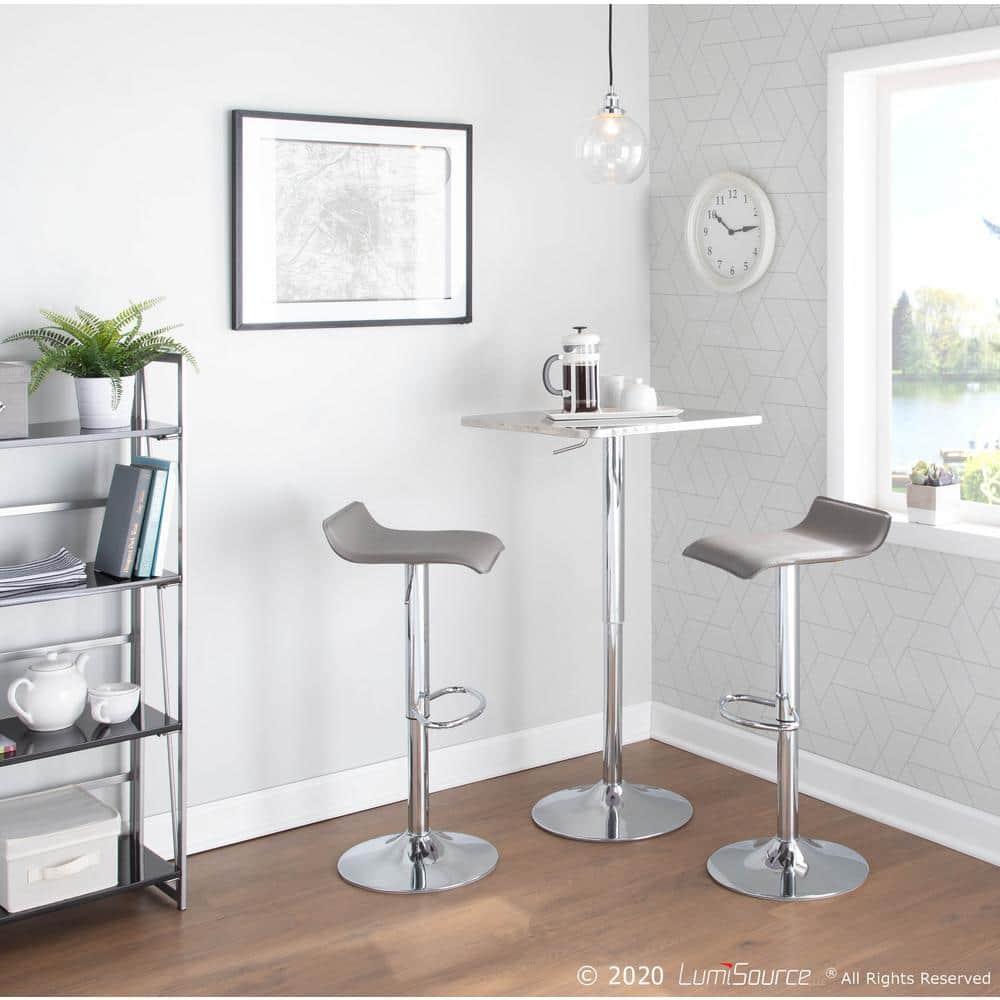 Adjustable Bar Height Table Metal/Silver - LumiSource: Hydraulic, Swirl Pattern, Pub Style, Stainless Top