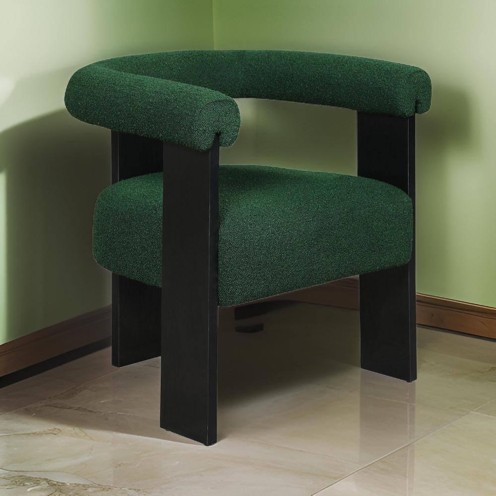 Benjara Cara Accent Chair, Curve Back, Boucle Fabric With Black Wood Legs