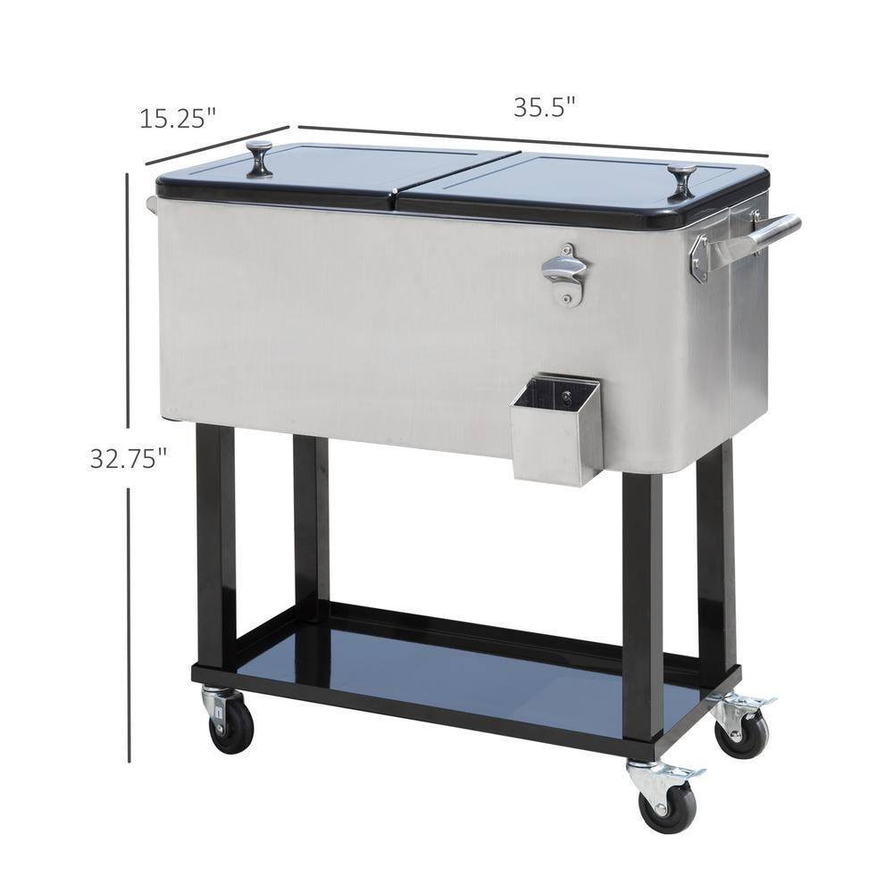 IRHOMA Outsunny 80 QT Rolling Cooling Bins Ice Chest on Wheels Outdoor Stand Up Drink Cooler Cart for Party