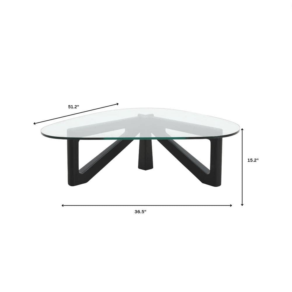 LeisureMod Imperial Collection Triangular Glass Top Coffee Table with Glossy Ash Wood Base for Home, Living Room, Office