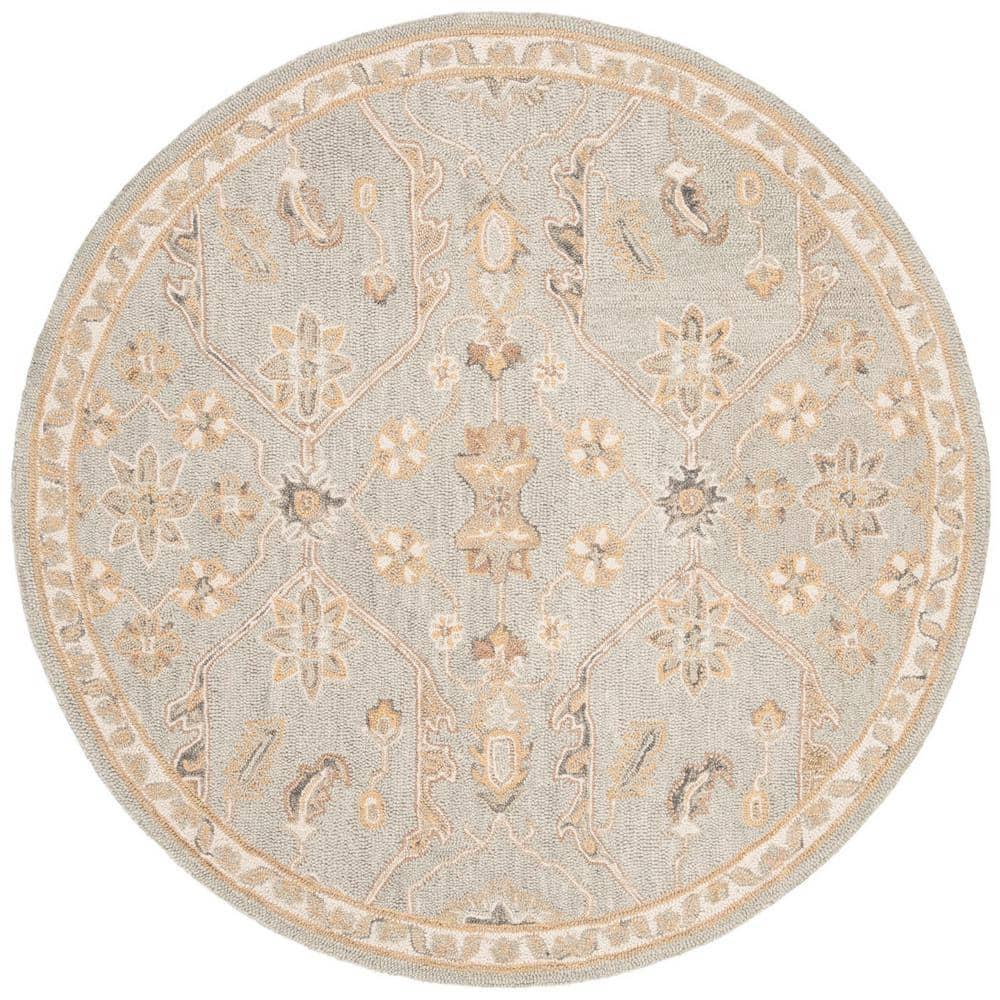 SAFAVIEH Blossom Constantine Floral Traditional Wool Area Rug, Slate/Beige, 6' x 6' Round