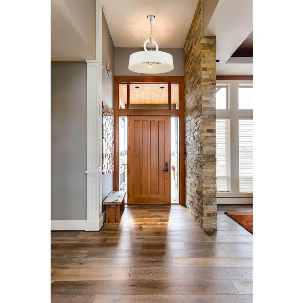 Cape Coral Polished Nickel 4-Light Drum Pendant with White Fabric Shade