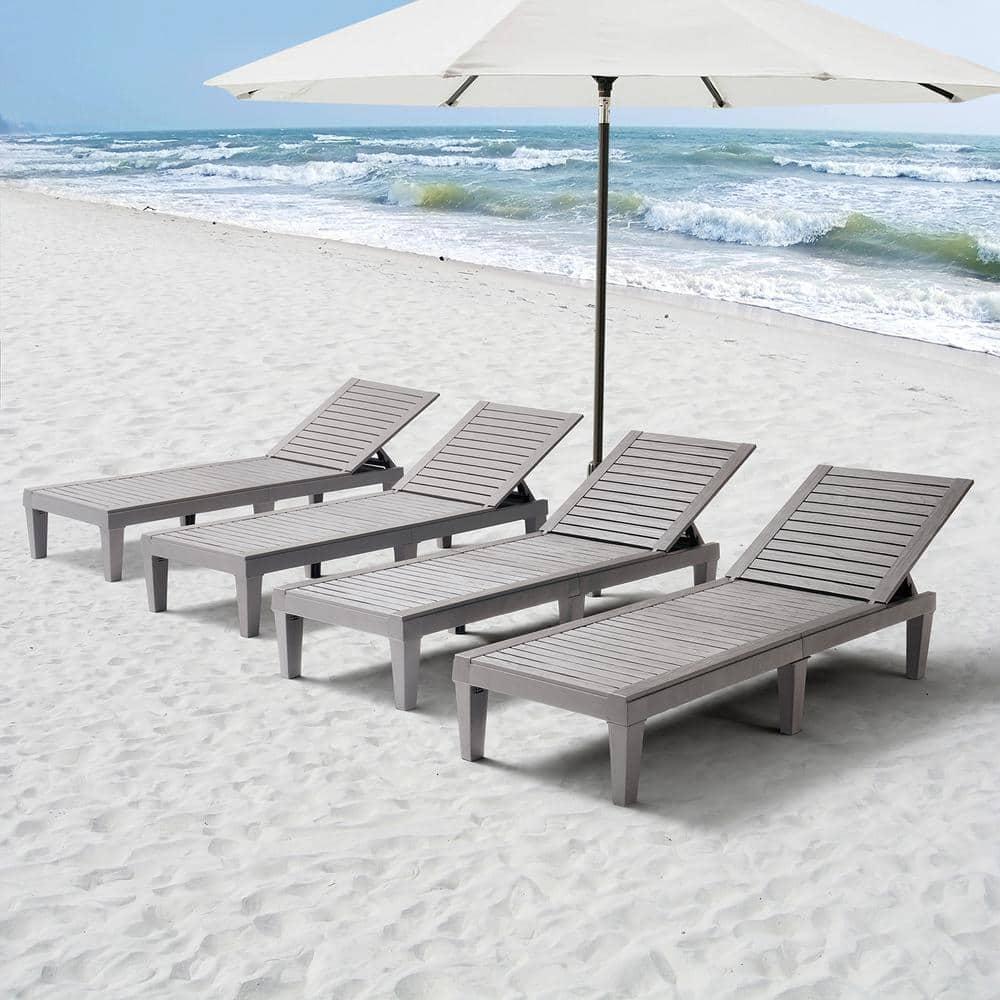 Nestl Waterproof Chaise Lounge Chair - Set of 4 Adjustable Lightweight Gray Outdoor Patio Chairs