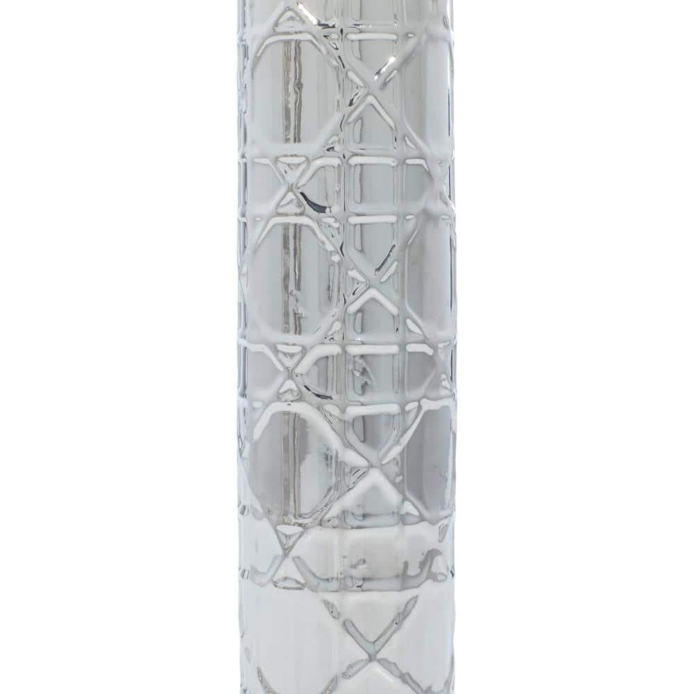 DecMode 4"W, 12"H Silver Ceramic Vase with Varying Patterns, Set of 3