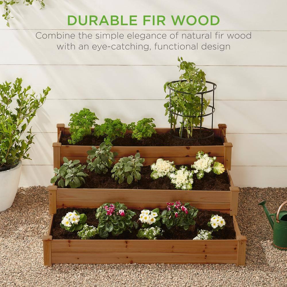 Arlmont & Co. Rosselyn 3-Tier Fir Wood Raised Garden Bed Planter for Plants, Vegetables, Outdoor Gardening
