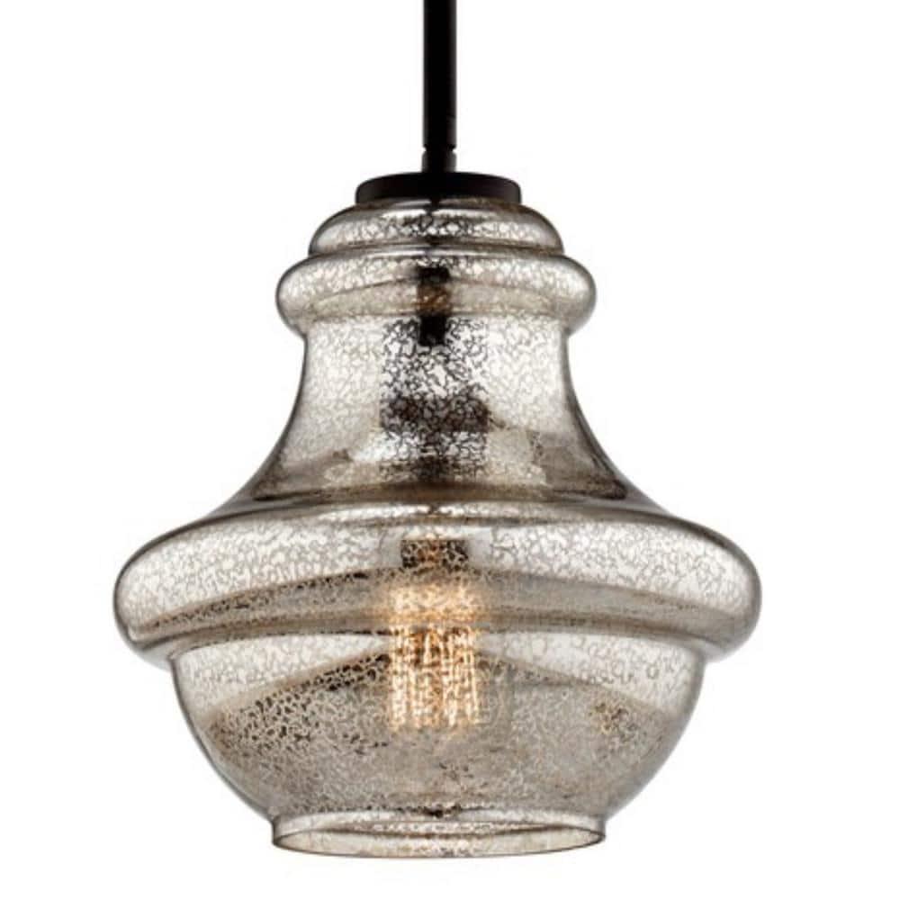 Everly 9.25" 1 Light Mini Schoolhouse Pendant Mercury Glass Brushed Nickel