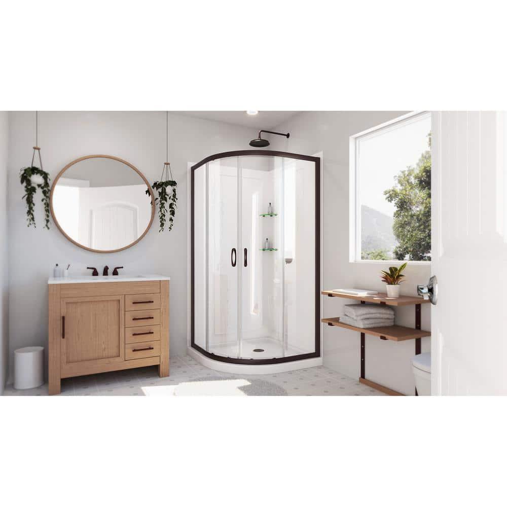 Prime 33" W x 33" D x 76.75" H Round Sliding Shower Enclosure with Base Included