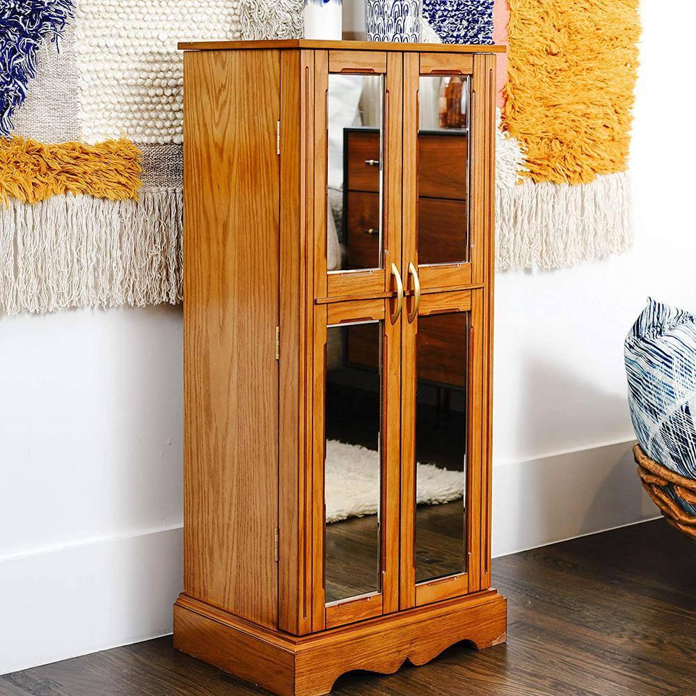 Hives & Honey Women's Chelsea Wood Jewelry Storage Armoire with Mirror Doors in Walnut