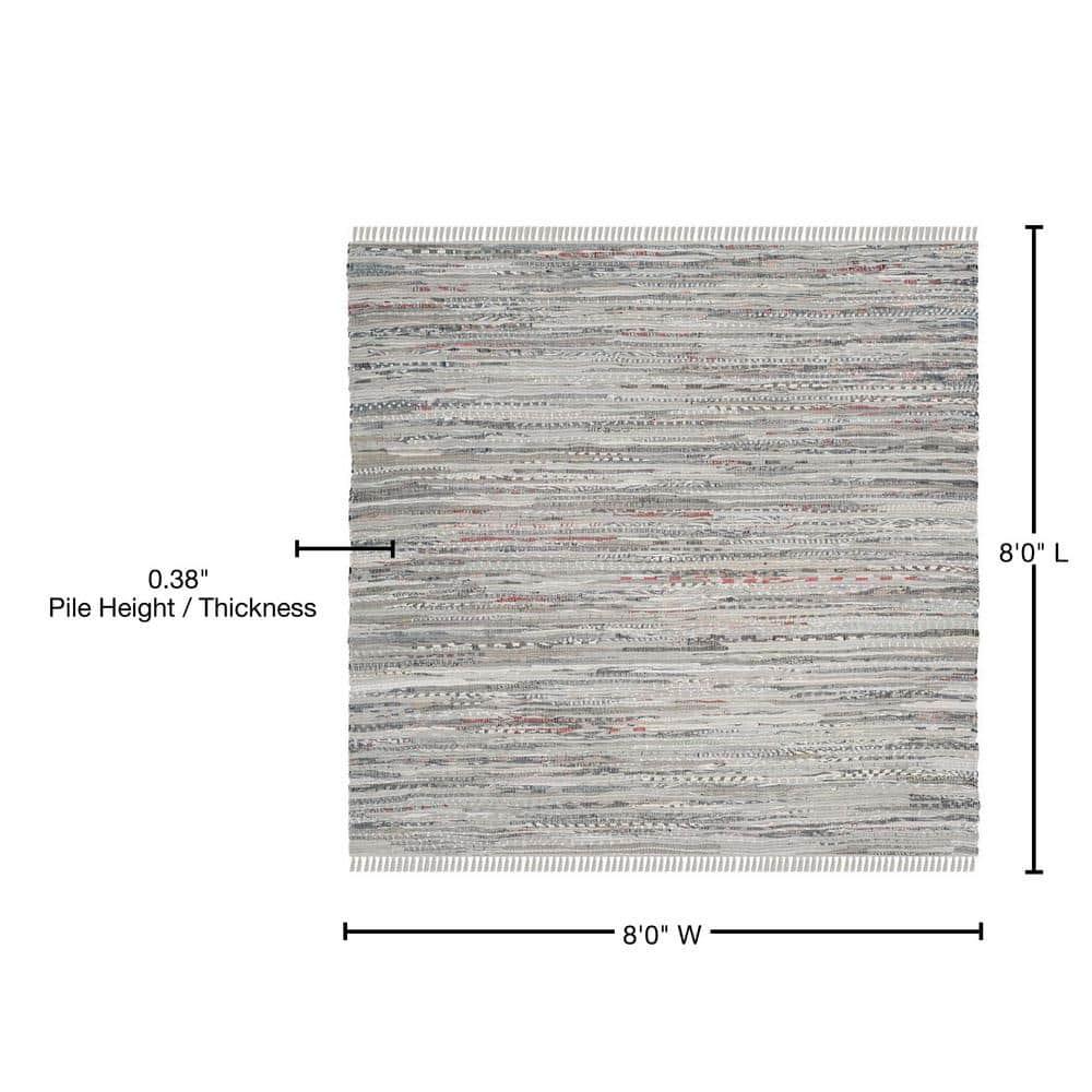 Rag Rug RAR121 Hand Woven Indoor Area Rug - 8'x8' - Grey - Safavieh