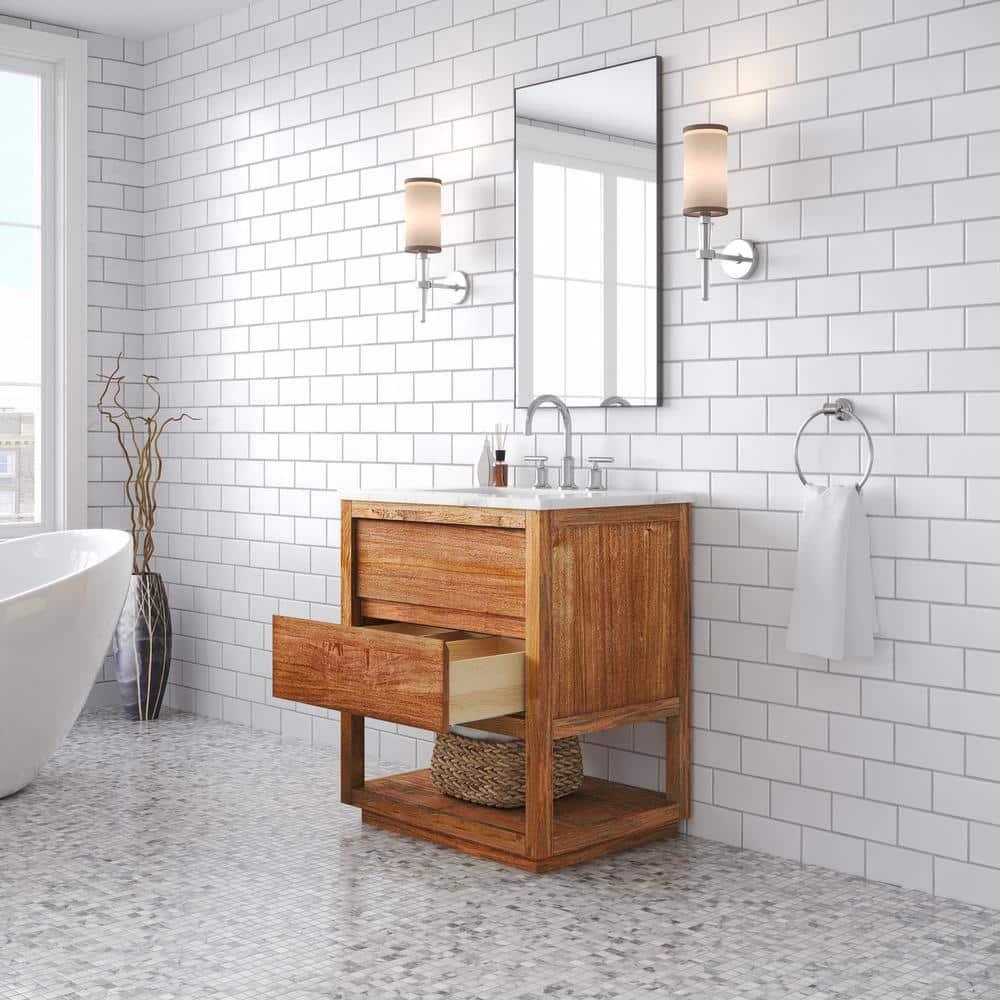 Oakman 30" Mango Wood Single Sink Vanity with Carrara Marble Top