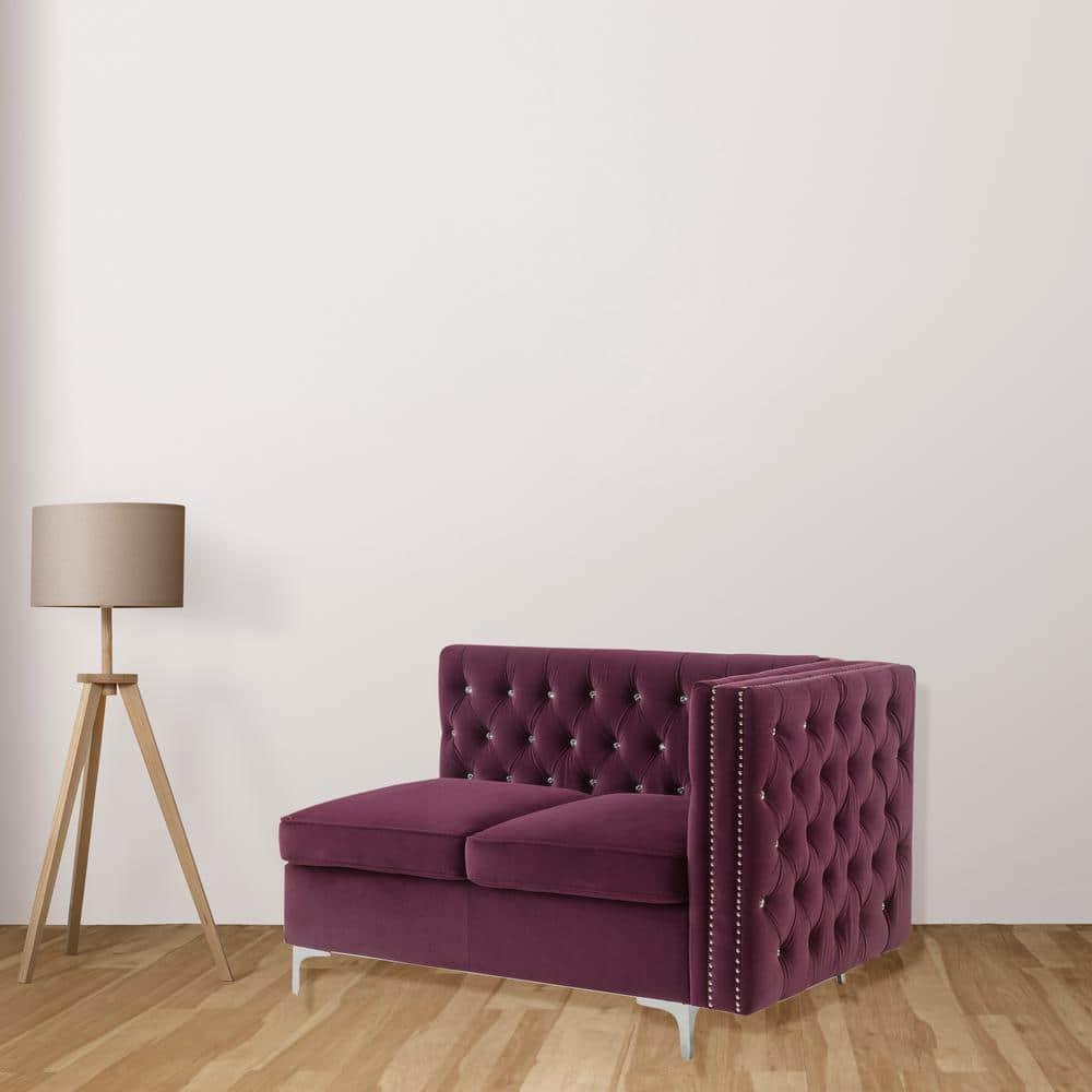 Acme Furniture Contemporary Velvet Nailhead Trim L Shaped Sectional Sofa Set Burgundy