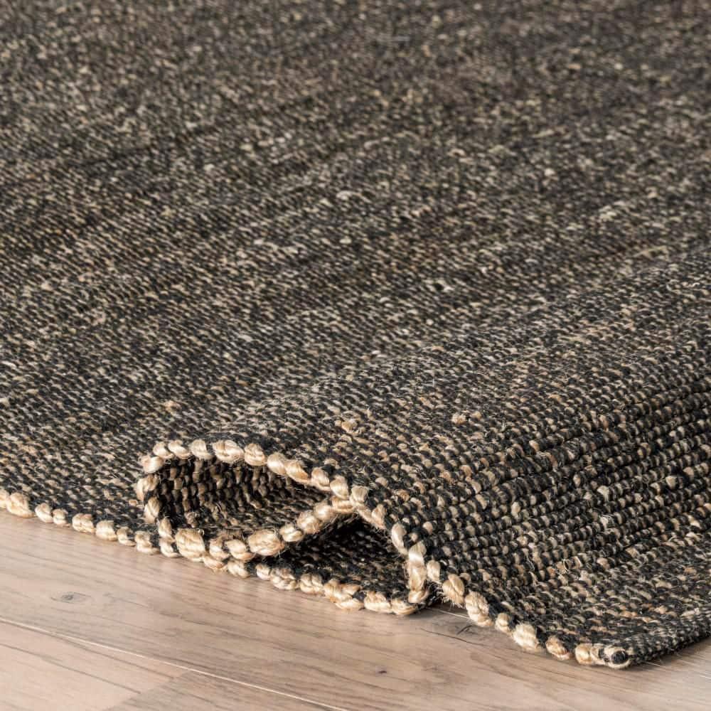 Nuloom 2x8 Elfriede Jute & Cotton Hand Woven Indoor Area Rug, Charcoal, Solid Rustic Farmhouse Style Natural Fiber Bedroom, Living Room,