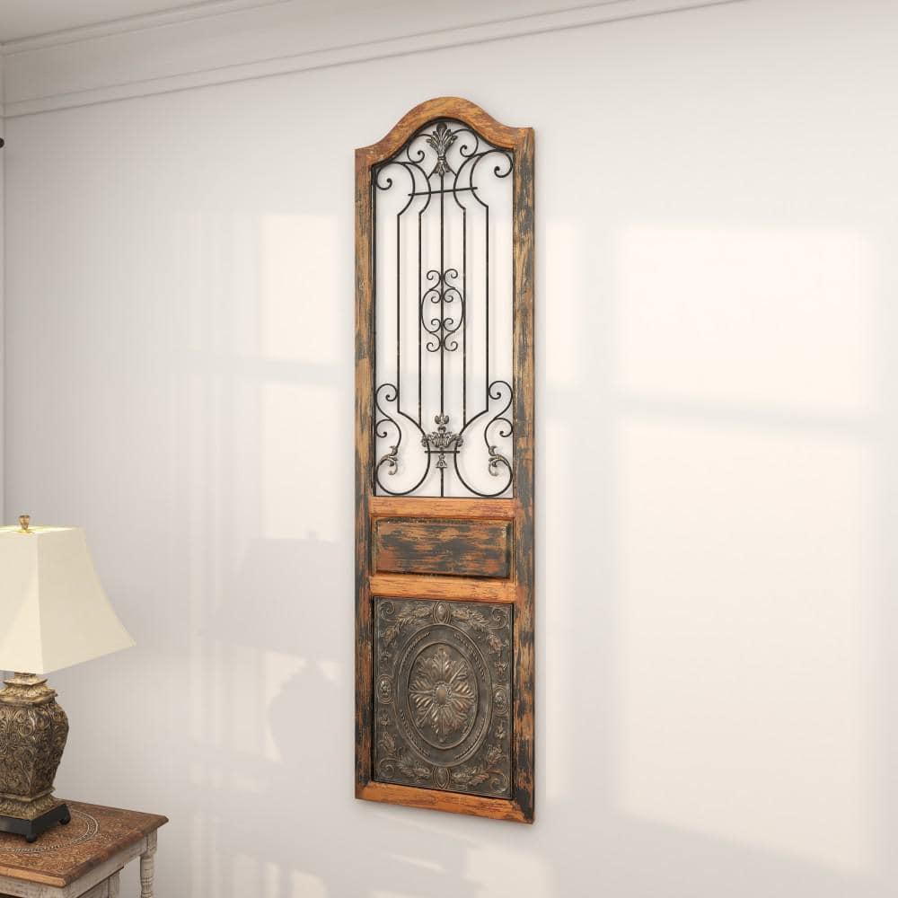 DecMode Decoración de Pared de Metal y Madera Inspirada en Puertas Arqueadas Rústicas 72" de Alto x 19 de Largo, Acabado en Marrón Desgastado con Carácter Orgánico