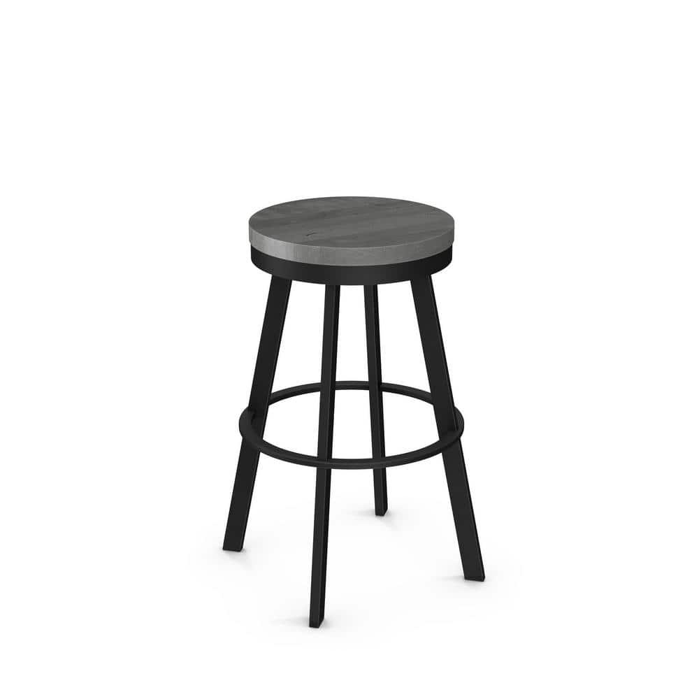 Amisco Warner 30 In. Swivel Bar Stool - Grey Distressed Wood / Black Metal