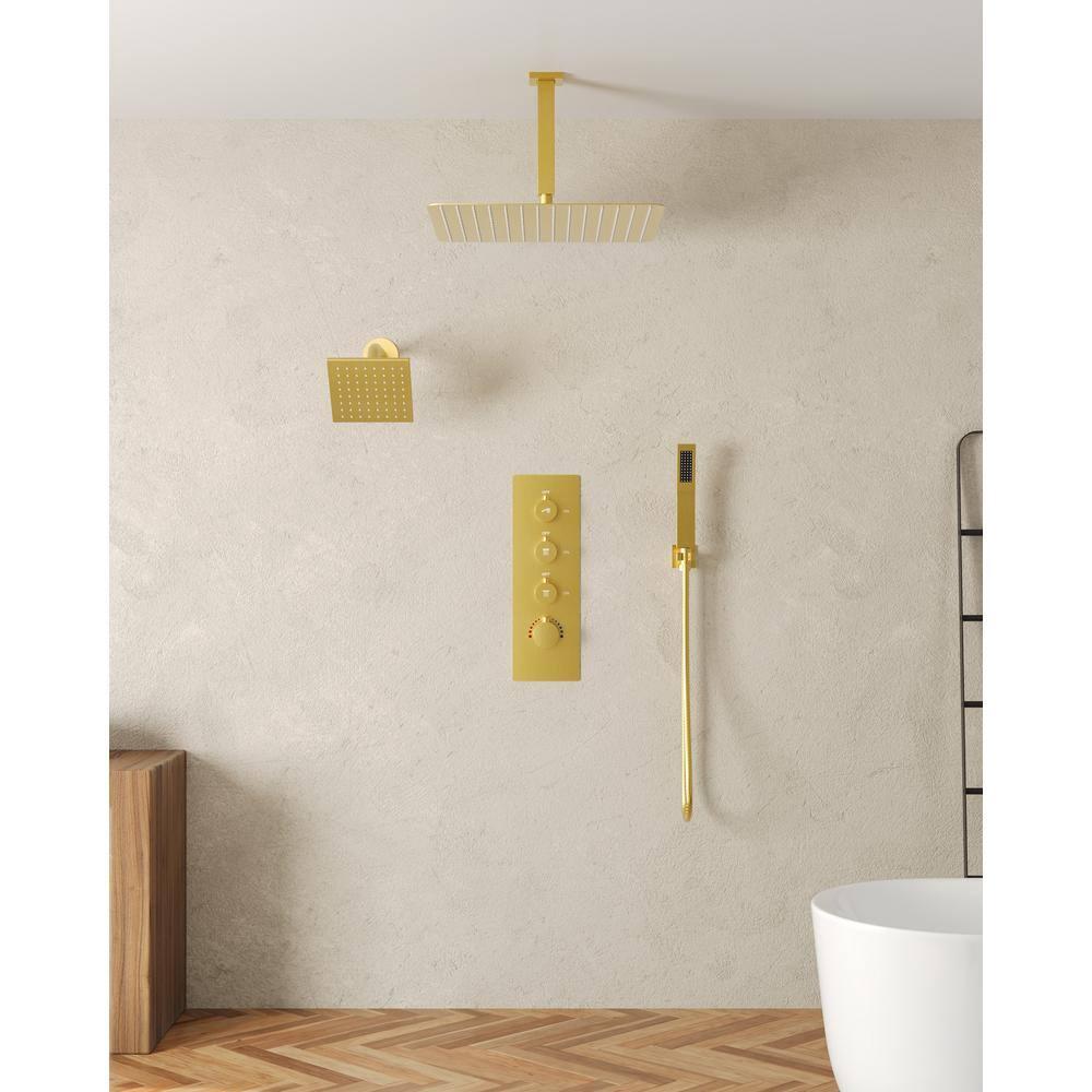Thermostatic Shower Faucet System,16" & 6" Dual Shower Head with Rough-In Valve