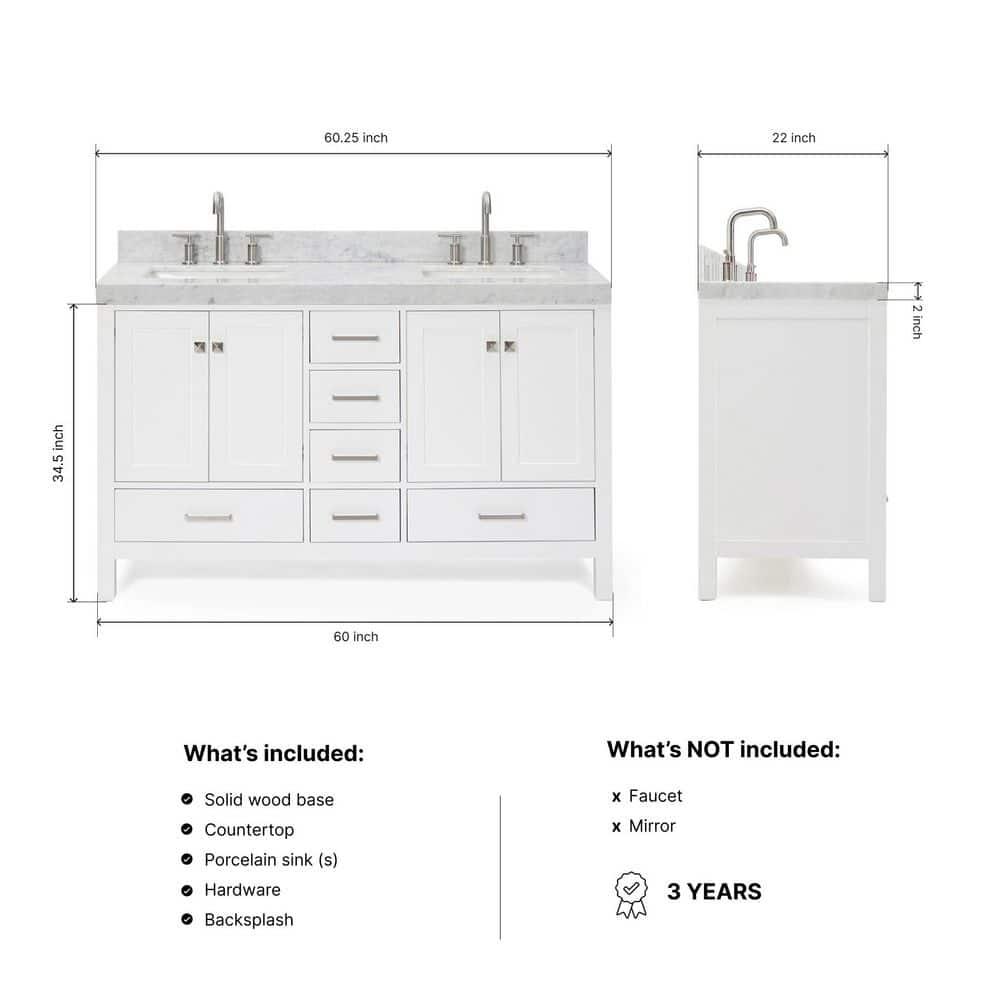 Cambridge Double Bathroom Vanity with Carrara Marble Top