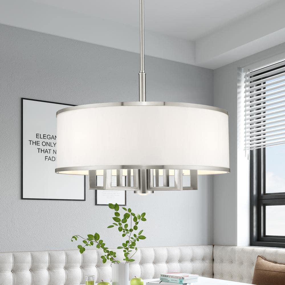 Livex Lighting Park Ridge 24" 7-Light Metal/Fabric Chandelier in Brushed Nickel